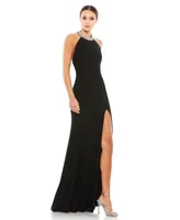 Women's Ieena Beaded Halter Jersey Evening Gown