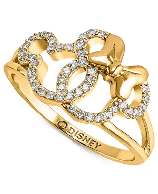 Disney Cubic Zirconia Mickey & Minnie Mouse Interlocking Ring in 18k Gold-Plated Sterling Silver