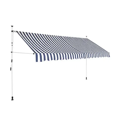 Manual Retractable Awning 137.8" Blue and Stripes