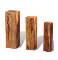 3 Piece Plant Stands Solid Sheesham Wood Brown
