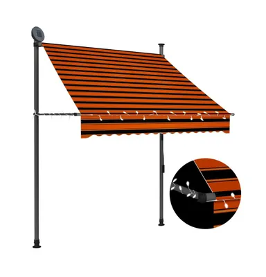 vidaXL Manual Retractable Awning with Led 59.1" Orange and Brown