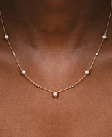 Cultured Freshwater Pearl (4mm) & Diamond Accent Station 17" Collar Necklace in 14k Gold