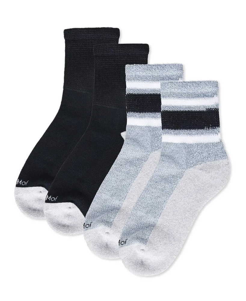 MeMoi Men's Diabetic Vintage-like Stripe Half Cushion Quarter Socks, Pair  of 2