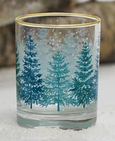 Culver 14-Ounce 22 Carat Gold-Tone Rim Dof (Double Old Fashioned) Glass Set of 4 - Holiday Winter Pine Trees