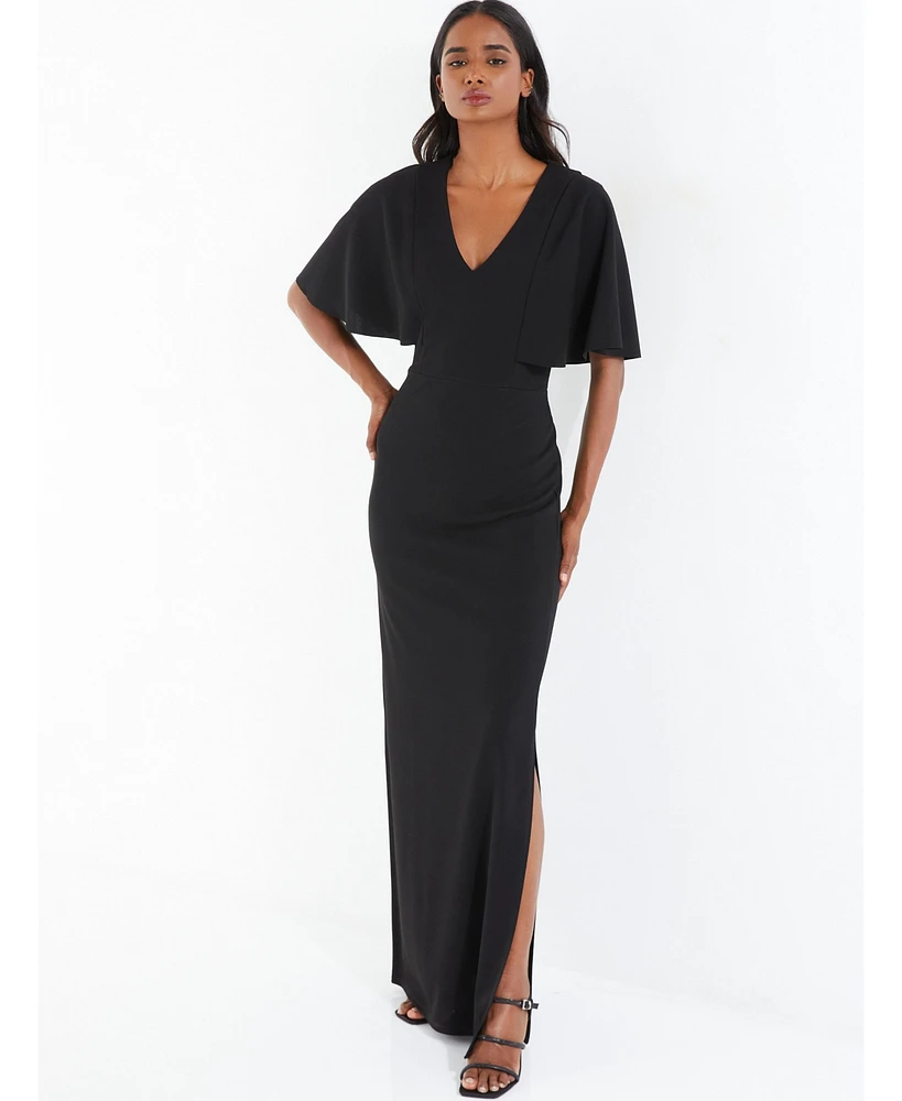 Quiz Women's Black Batwing V-Neck Maxi Dress