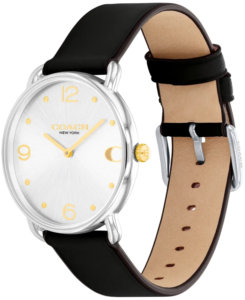 Coach Unisex Three Hand Quartz Black Leather Strap Watch 36mm