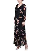 Ny Collection Petite Long Sleeve Mesh Maxi Dress