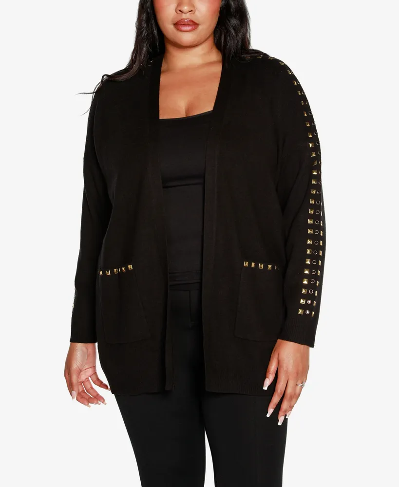 Belldini Black Label Plus Size Embellished Open-Front Cardigan Sweater