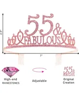 55th Birthday, 55th Birthday Gifts for Women, 55th Birthday Tiara and Sash Pink, 55th Birthday Decorations Party Supplies, 55th Birthday Sash, 50th Bi
