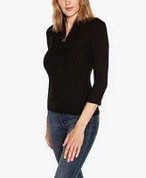 Belldini Black Label Women's Ribbed Quarter-Zip Sweater