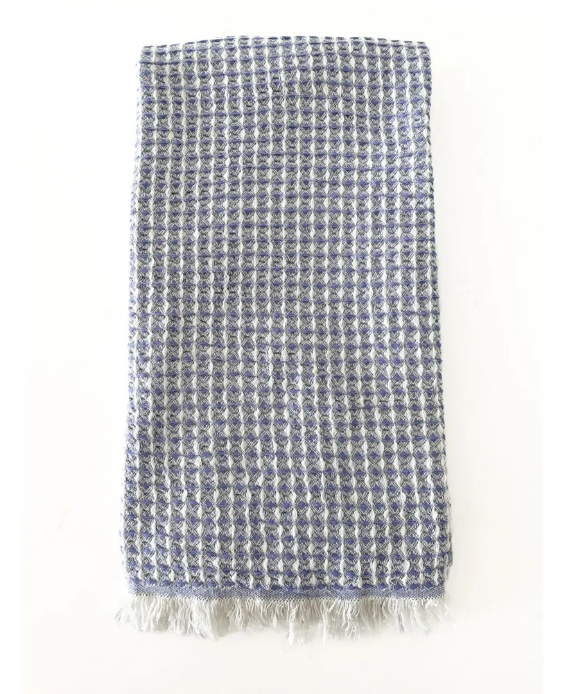 Anaya Home Country Club Blue 2 Tone Turkish Cotton Waffle Bath Towel