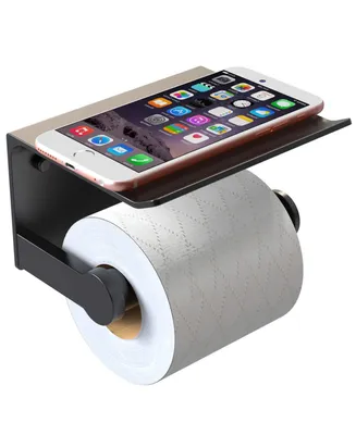 Vdomus Toilet Paper Holder with Phone Holder, Aluminum Rust Proof, Easy Wall Mounted with Integrated Phone Shelve for House, Apartment, RVs, Matte Bla