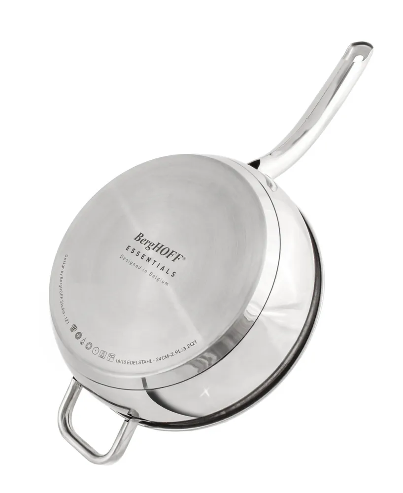 BergHOFF Belly 18/10 Stainless Steel 9.5" Deep Skillet with Glass Lid