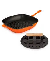 BergHOFF Neo 2pc Cast Iron 11" Grill Pan with Slotted Steak Press