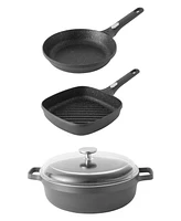 BergHOFF Gem 4Pc Nonstick Cast Aluminum Cookware Set, Fry pan, Grill Pan & Saute Pan