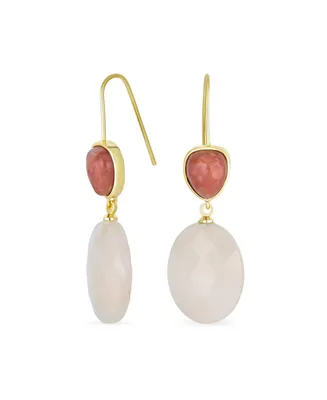 Bling Jewelry Elegant Gemstone Peach Sandstone Teardrop Accent Natural Briolette Peach Pink Rose Quartz Faceted Oval Drop Earrings 18K Yellow Gold Pla