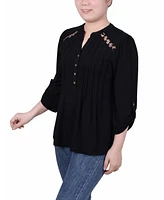 Ny Collection Petite Pin tuck Front Top with Chain Details