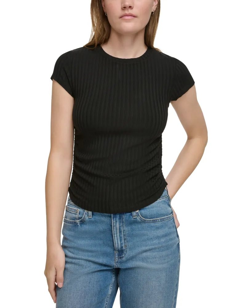 Calvin Klein Jeans Women's Short-Sleeve Side-Ruched Crop Top