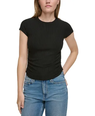Calvin Klein Jeans Women's Short-Sleeve Side-Ruched Crop Top
