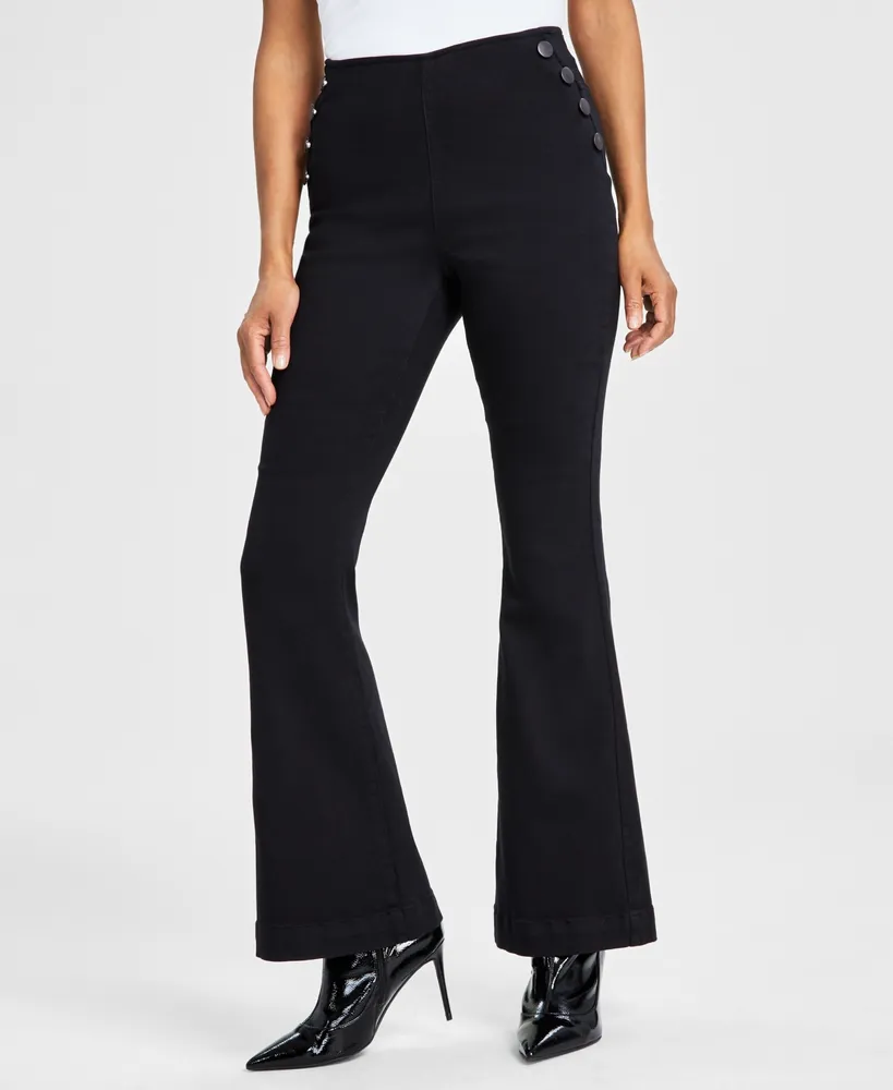 I.n.c. International Concepts Women's Pull-On Sailor-Button Flare Jeans, Created for Macy's