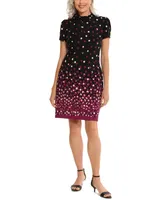 London Times Women's Dot-Print Tie-Neck Dress