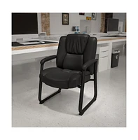 Emma+Oliver Big & Tall 500 Lb. Rated Leather Tufted Executive Side Reception Chair With Sled Base