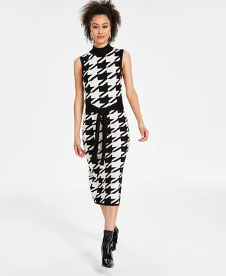 I.n.c. International Concepts Women's Houndstooth Sleeveless Mock Neck Sweater Dress, Created for Macy's