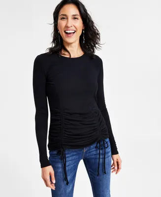 I.n.c. International Concepts Women's Ruched Long-Sleeve Top, Created for Macy's