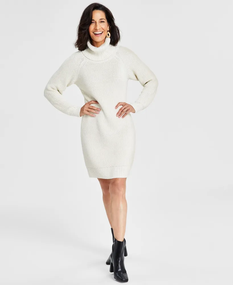 Cable Knit Turtleneck Sweater Dress