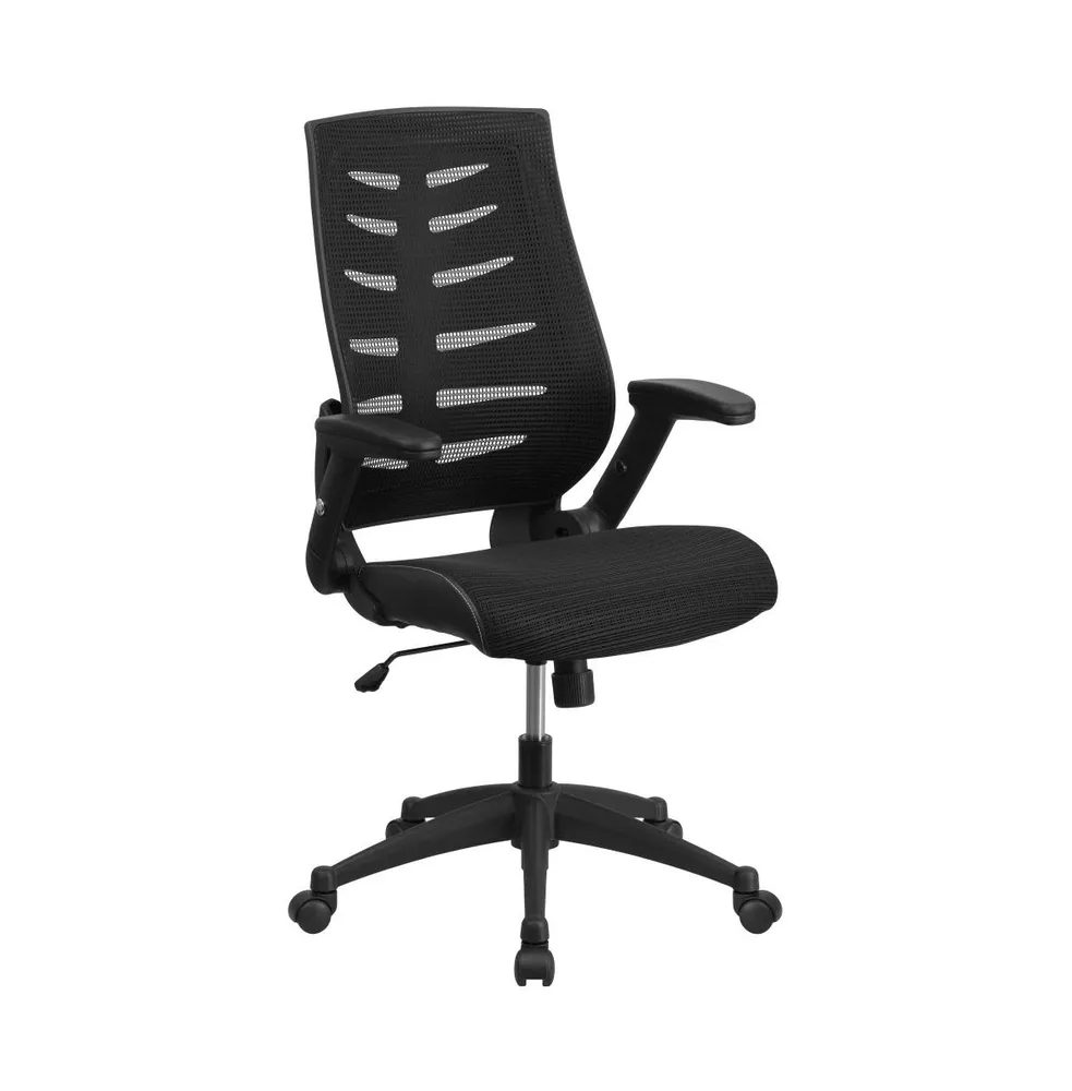 Emma+Oliver High Back Designer Mesh Executive Swivel Ergonomic Office Chair With Height Adjustable Flip-Up Arms