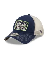 Men's New Era College Navy, Natural Seattle Seahawks Devoted Trucker 9TWENTY Snapback Hat