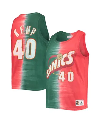 Men's Mitchell & Ness Shawn Kemp Green, Red Seattle SuperSonics Hardwood Classics Tie-Dye Name and Number Tank Top
