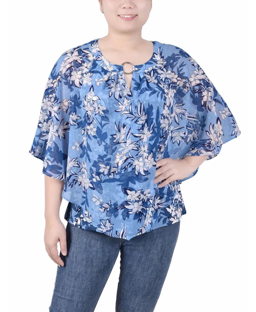 Ny Collection Women's Chiffon Poncho Top with Ring