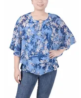 Ny Collection Women's Chiffon Poncho Top with Ring