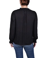 Ny Collection Women's Long Sleeve Smocked Cuff Blouse