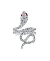 Bling Jewelry Spiral Wrap Serpent Snake Fashion Statement Ring For Women Red Eye Cubic Zirconia Pave Cz Silver Plated Brass