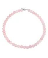 Bling Jewelry Plain Simple Classic Pale Pink Natural Rose Quartz Round 10MM Bead Strand Necklace For Women Silver Plated Clasp Inch