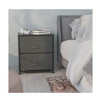 2 Drawer Storage Stand With Wood Top & Dark Fabric Pull Drawers