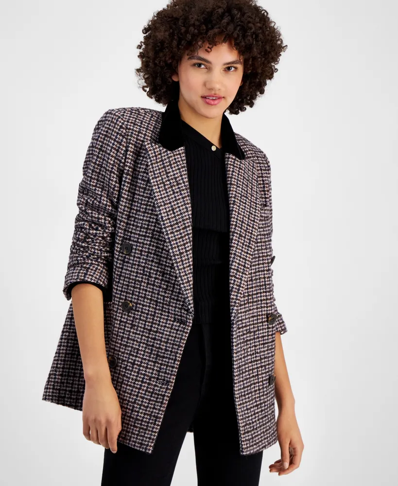 Avec Les Filles Velvet Lapel Double Breasted Blazer