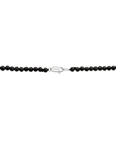 Black Spinel & Diamond Accent Beaded 17" Pendant Necklace Sterling Silver (Also Turquoise, Lapis Lazuli, Jade)