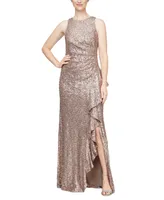 Alex Evenings Women's Sequined Ruched-Waist Ruffled Gown
