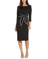 Adrianna Papell Women's Tipped Tie-Front 3/4-Sleeve Dress