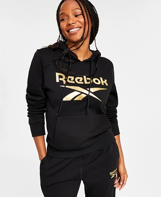 Reebok Women's Metallic Foil Logo Pullover Fleece Hoodie, A Macy's Exclusive