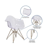 Transparent Side Chair With Arms And Gold Base