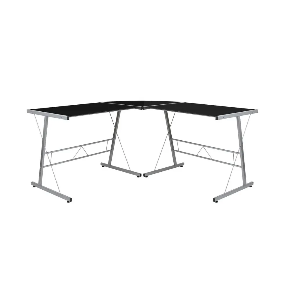 Emma+Oliver L-Shaped Computer Corner Glass Desk, Gaming Home Office Desk