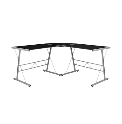 Emma+Oliver L-Shaped Computer Corner Glass Desk, Gaming Home Office Desk