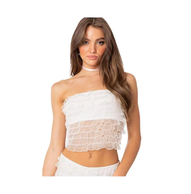 Ruffle Mesh Tube Top