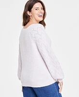 On 34th Women's V-Neck Pointelle-Sleeve Sweater, Created for Macy's