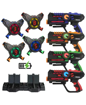 Kidzlane ArmoGear Rechargeable Laser Tag Guns Set of 4 and Vests Set of 4 | Digital Led Score Display Vests | Lazer Tag Gun Set 4 Player | Arcade Gift