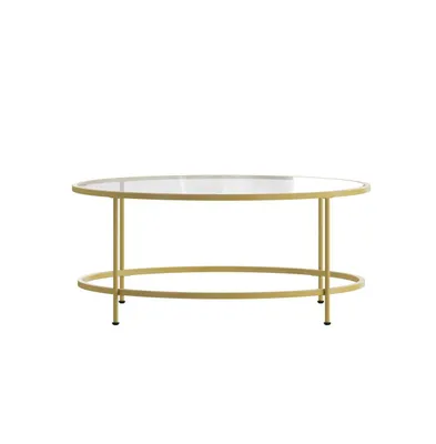 Merrick Lane Newbury Glass Coffee Table With Round Matte Frame And Vertical Legs